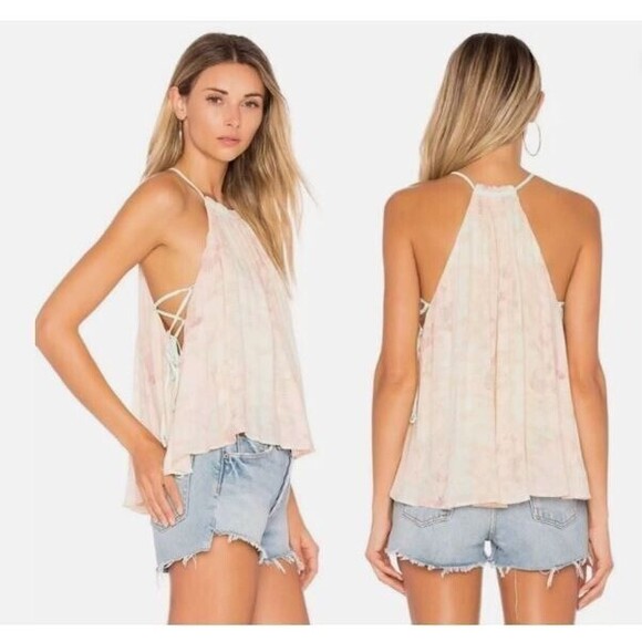 Free People Season in the Sun Printed Lace-Up Top in Ivory Women's S EUC - Picture 1 of 8